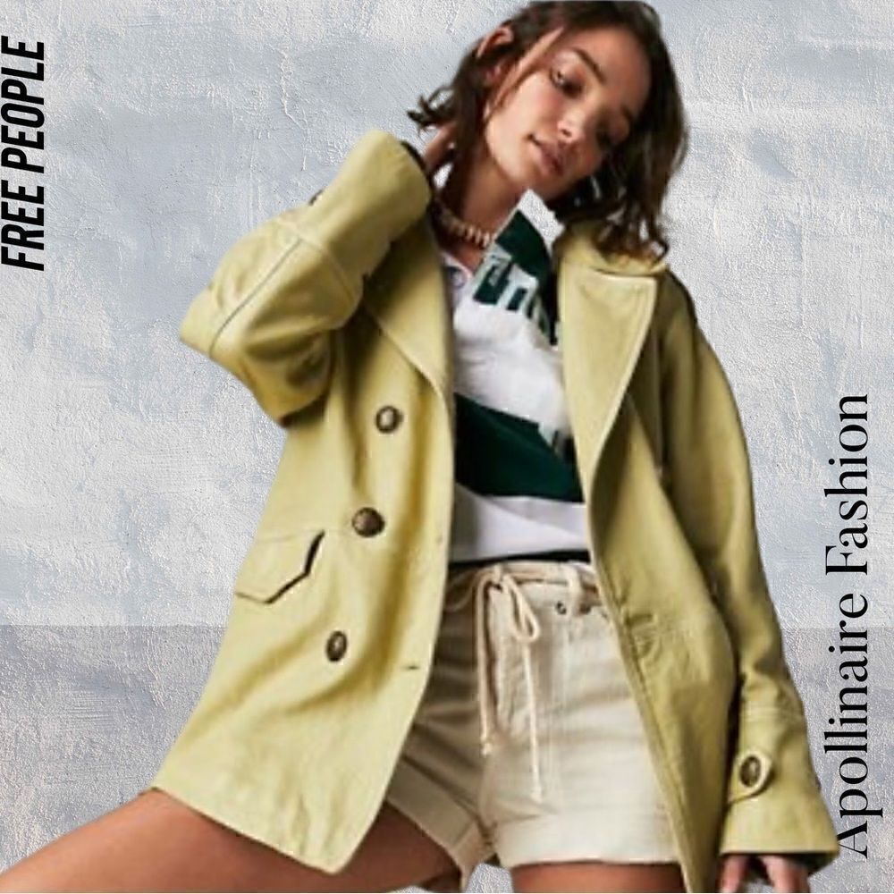 FREE PEOPLE TOP NOTCH LEATHER PEA COAT NWT IN PALM LEAF